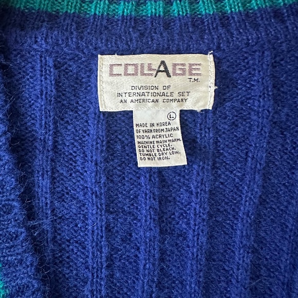 Vintage 80's/90's Blue Varsity Preppy Cardigan Size L - Academia Americana - Picture 3 of 5